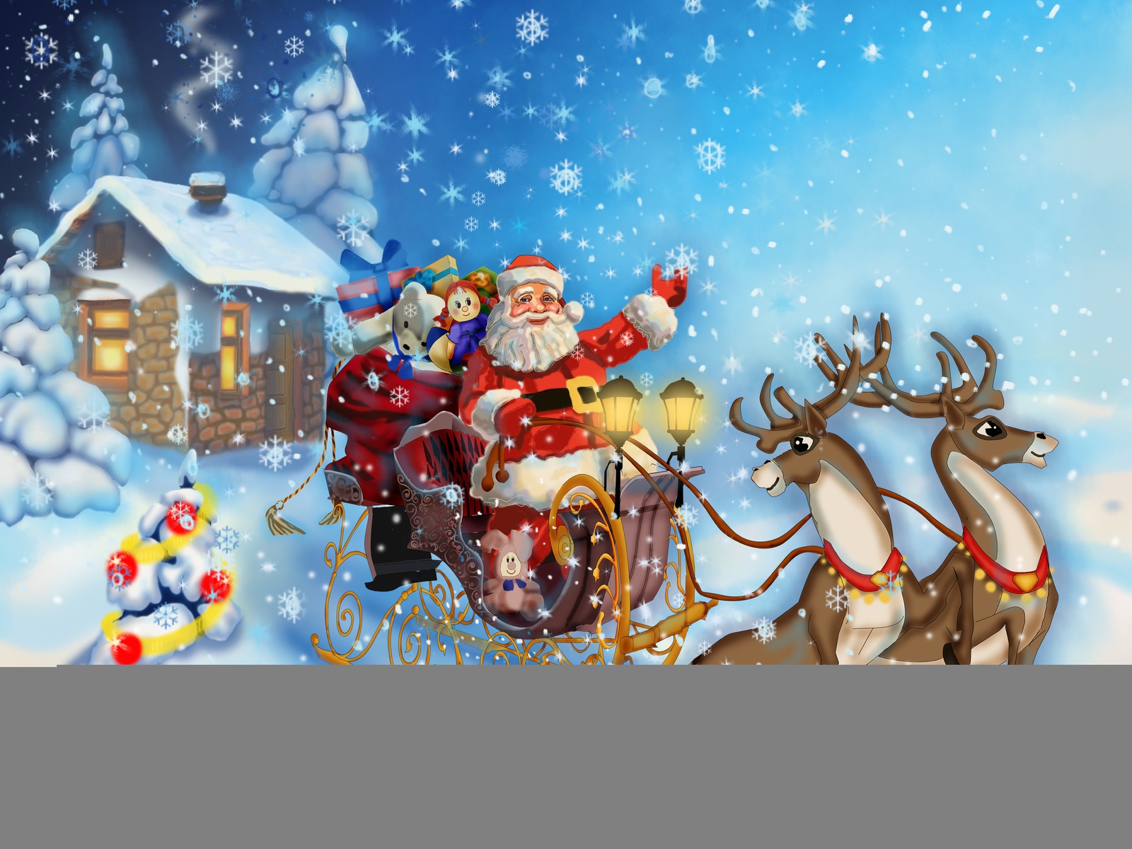 house, reindeer, snow, merry christmas, christmas tree, Santa claus is coming, new year