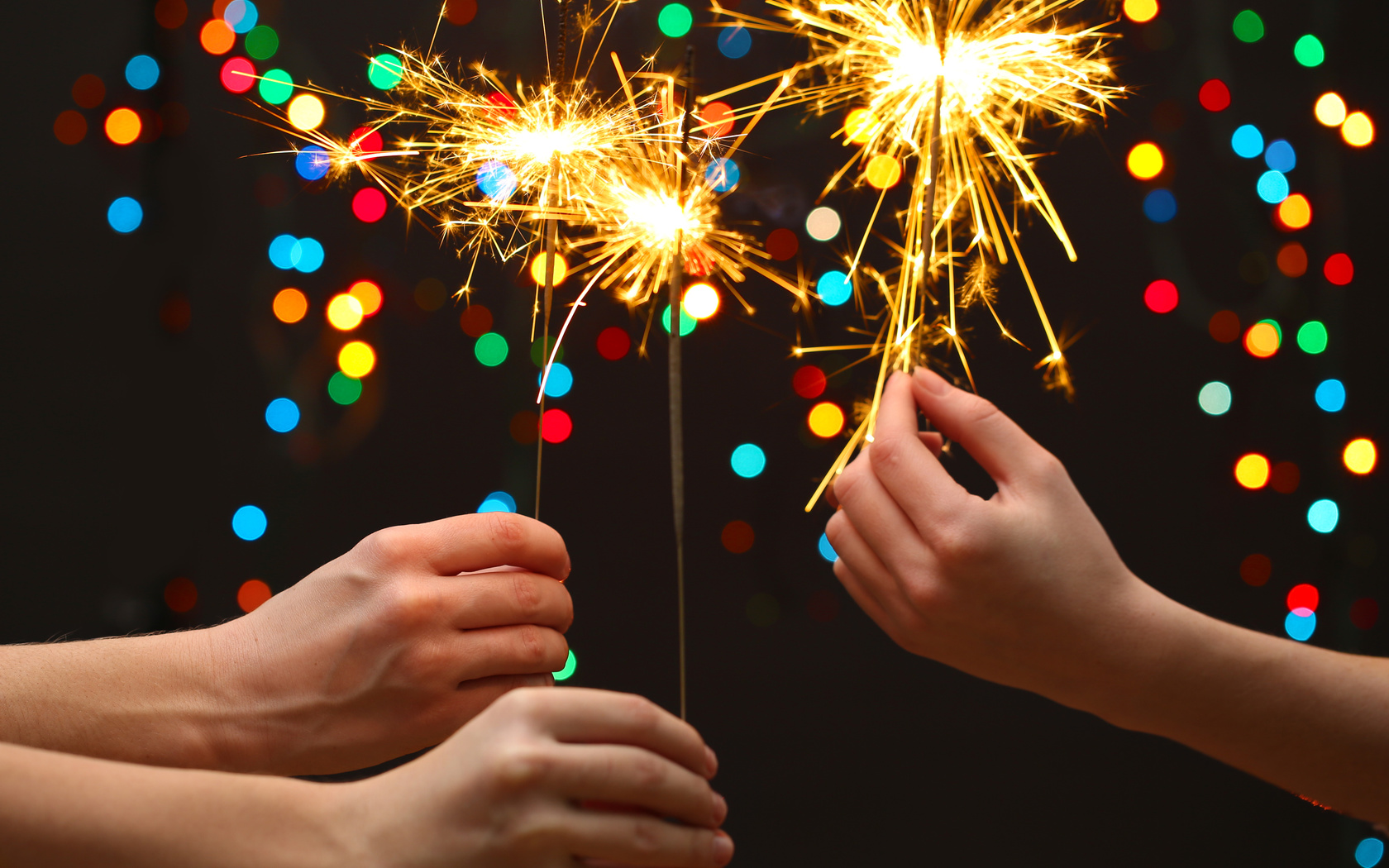 new year, lights, celebrate, kids, Merry christmas, hands, little girls, sparklers, bokeh