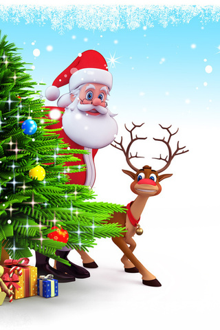 Christmas, 3d, reindeer, gifts, new year, santa claus, snow, , christmas tree