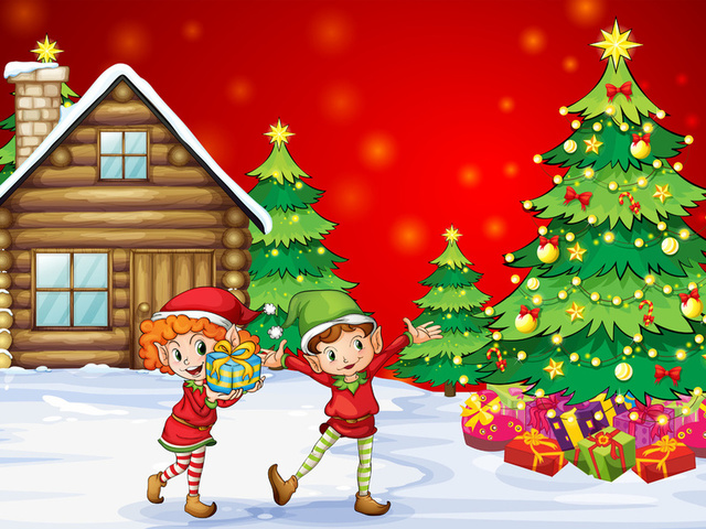 children, gifts, kids, christmas tree, Christmas, new year, , house, happiness, snow, boy, girl