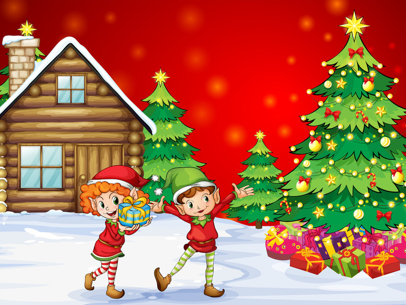 children, gifts, kids, christmas tree, Christmas, new year, , house, happiness, snow, boy, girl