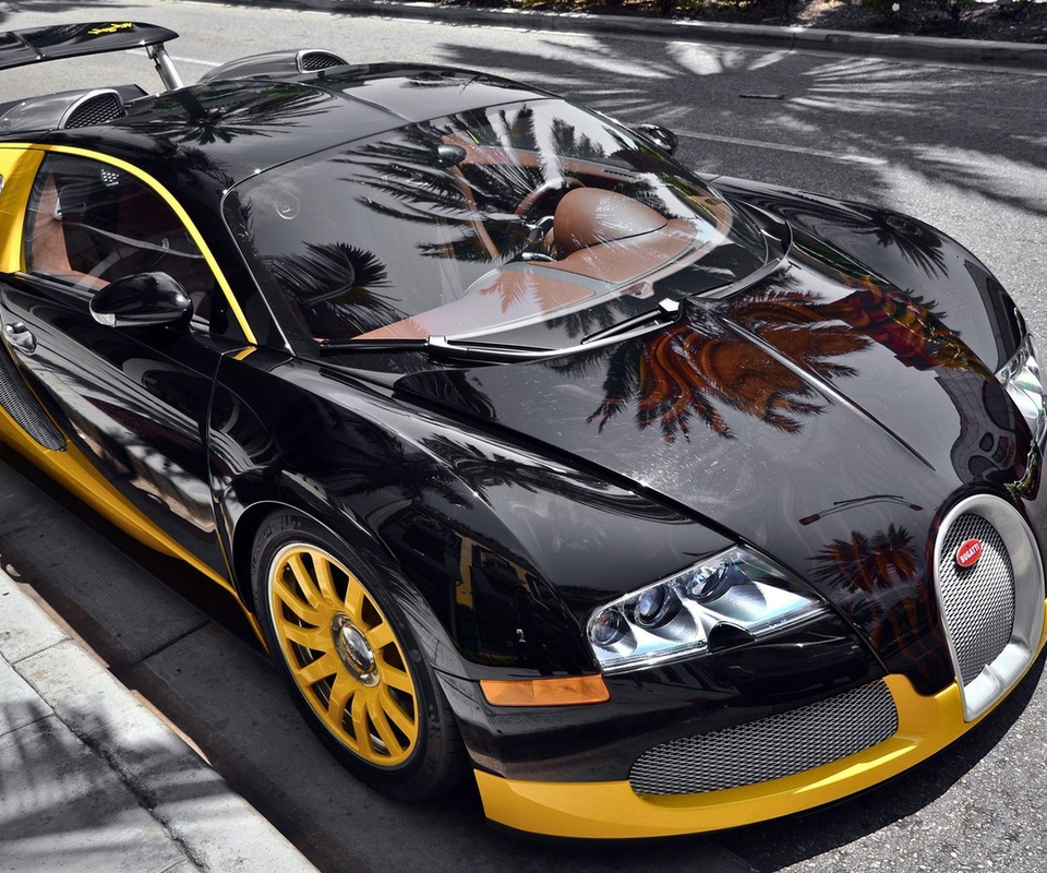 veyron, eb, yellow, street, supercar, Bugatti