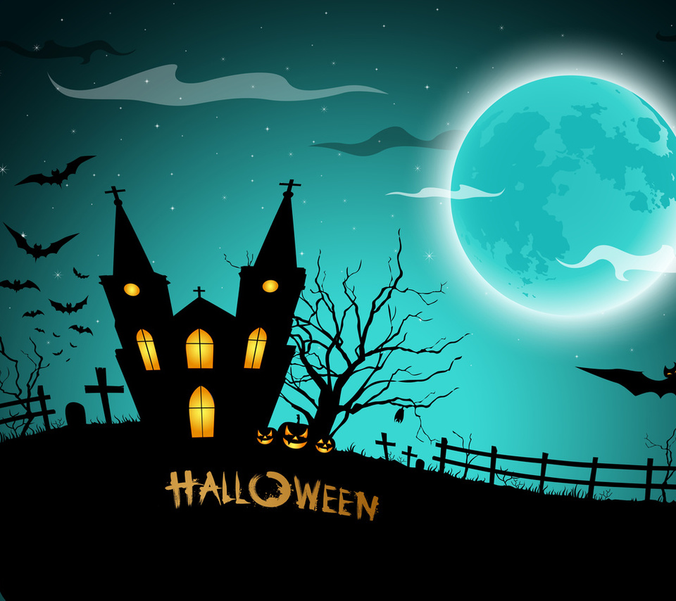 pumpkins, midnight, full moon, scary, bats, horror, graveyard, Halloween, house, creepy