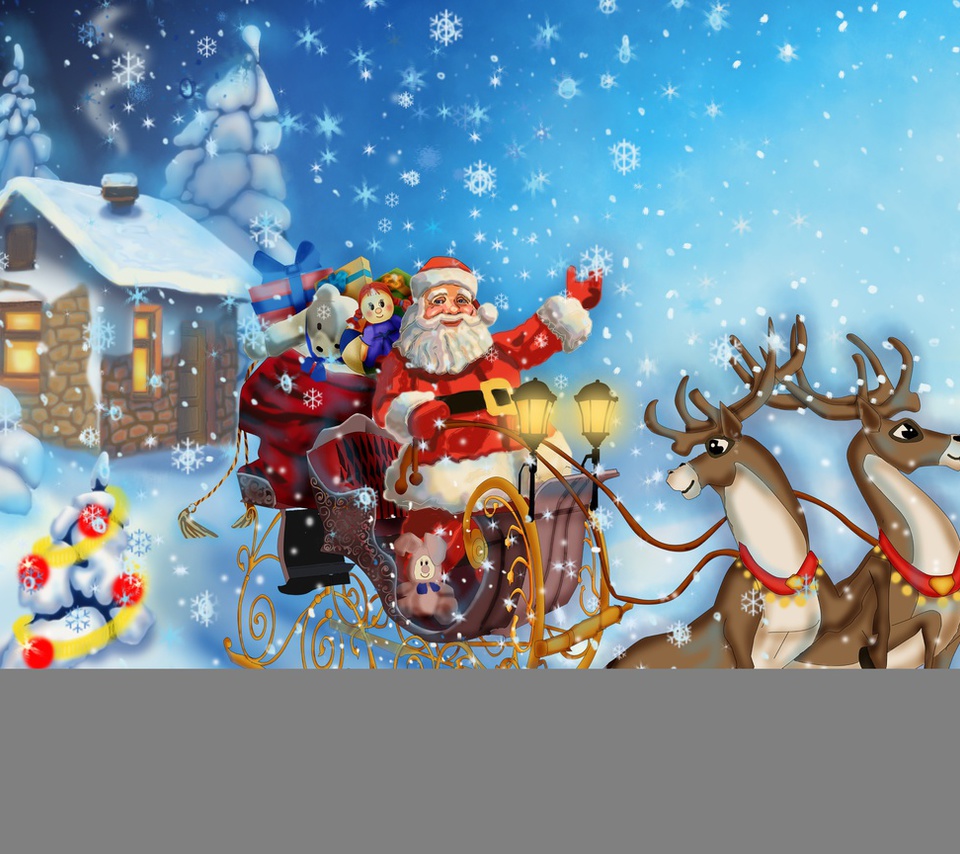 house, reindeer, snow, merry christmas, christmas tree, Santa claus is coming, new year