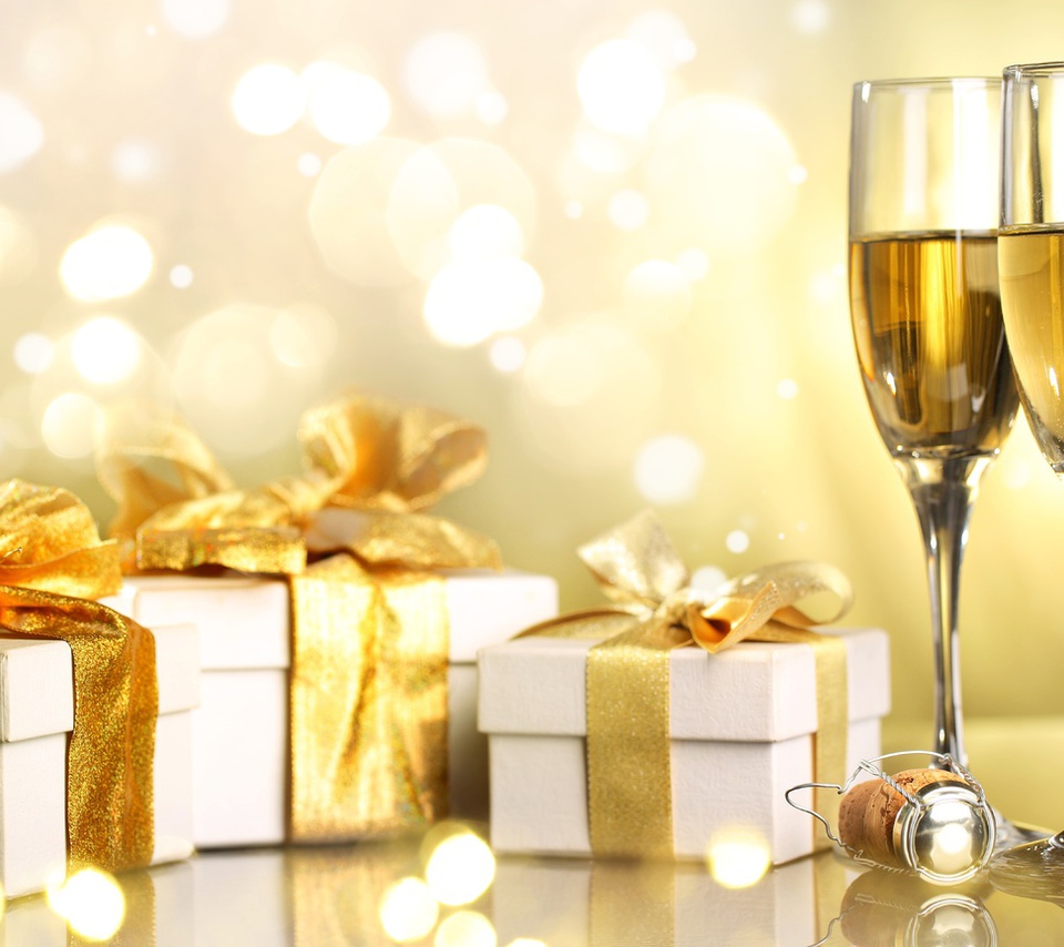 merry christmas, Champagne, happy new year, gifts, ribbon, christmas, holiday, boxes