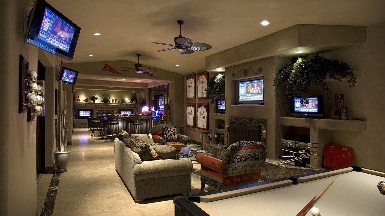 Interior, pool table, room bar, , , , game, billiard