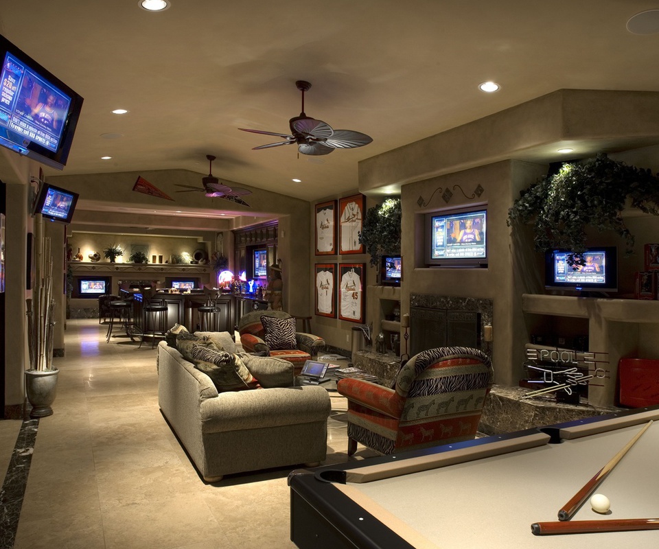 Interior, pool table, room bar, , , , game, billiard