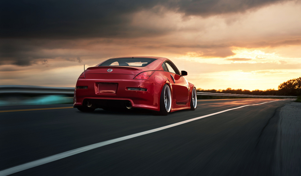 rear, red, Nissan, , road, 350z