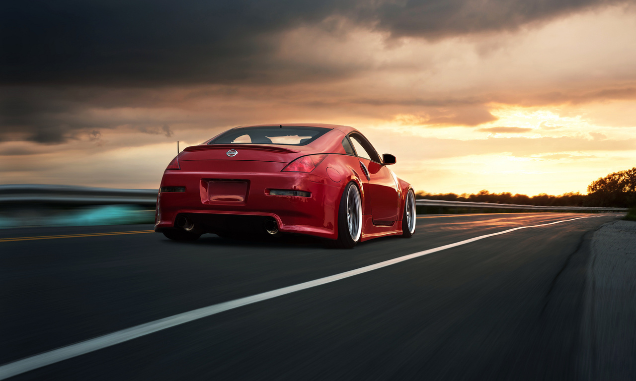 rear, red, Nissan, , road, 350z