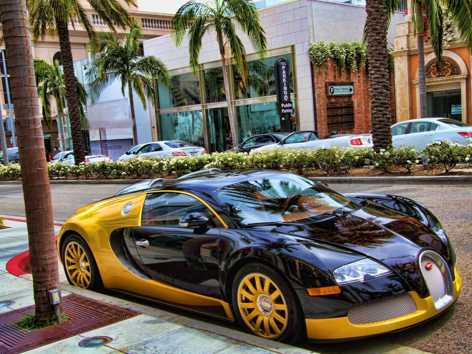 yellow, supercar, bugatti, eb, street, veyron, Black