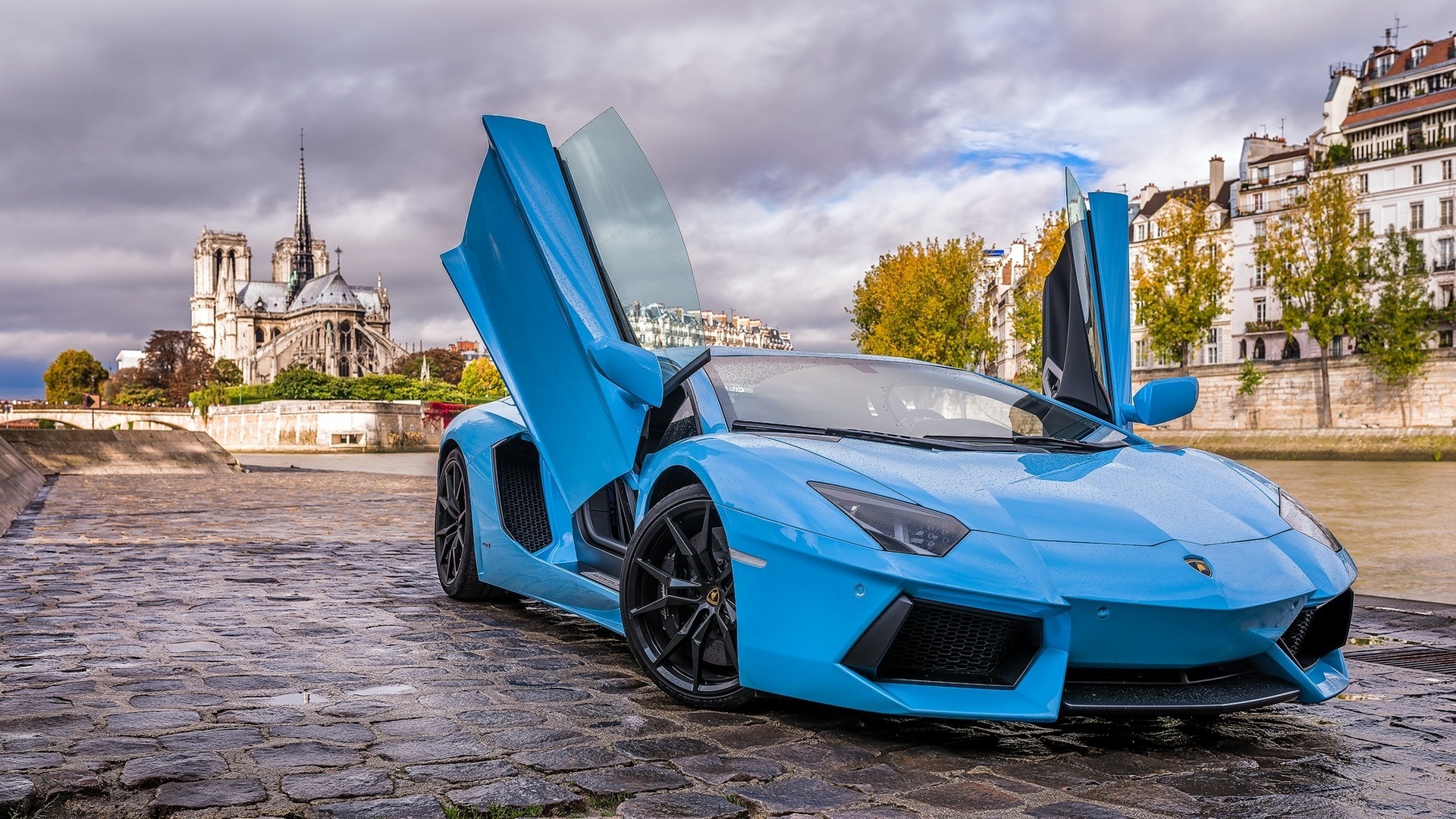 lamborghini, aventador, blue, paris