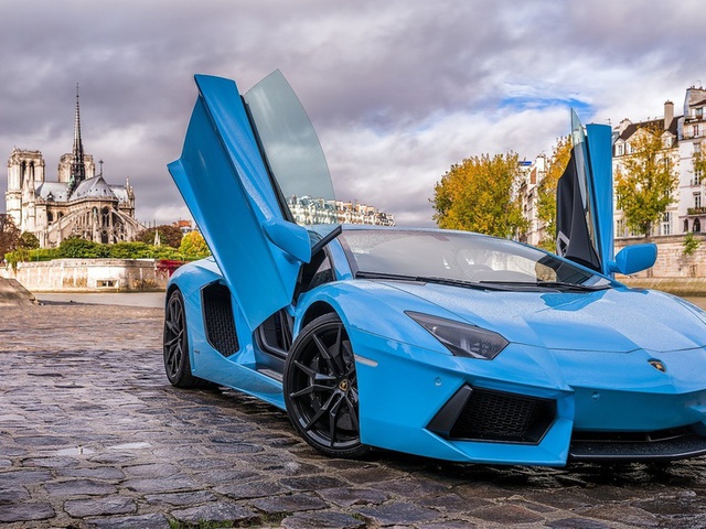 lamborghini, aventador, blue, paris