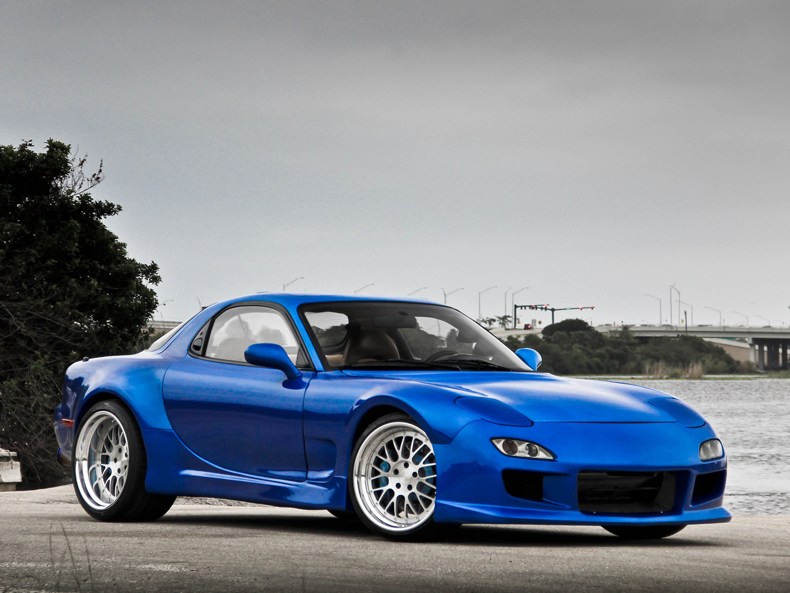 , water, tuning, Mazda, rx-7, , tree, , blue, 