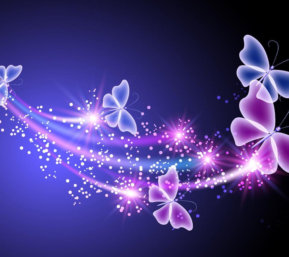 abstract, butterflies, sparkle, , glow, blue, Neon, , pink