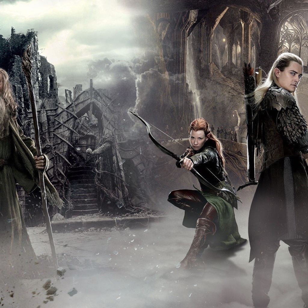 elf, gandalf, The hobbit the desolation of smaug, 2nd movie, bow, protectors of middle earth