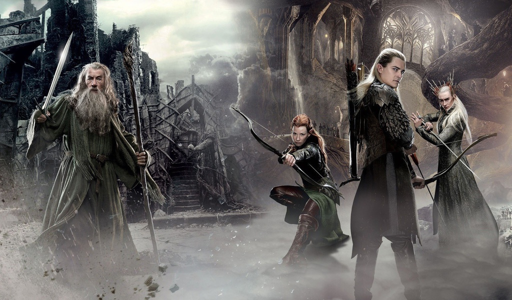 elf, gandalf, The hobbit the desolation of smaug, 2nd movie, bow, protectors of middle earth