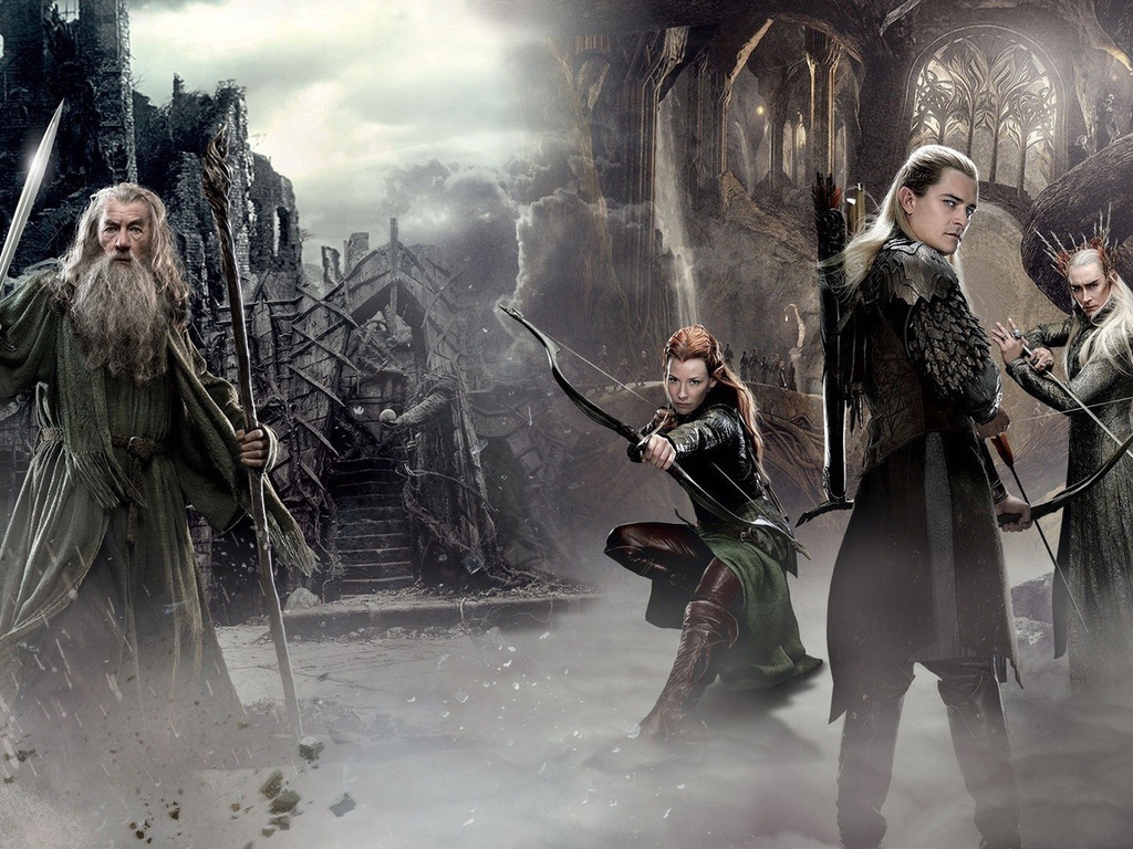 elf, gandalf, The hobbit the desolation of smaug, 2nd movie, bow, protectors of middle earth