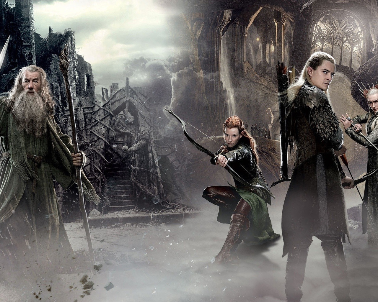 elf, gandalf, The hobbit the desolation of smaug, 2nd movie, bow, protectors of middle earth