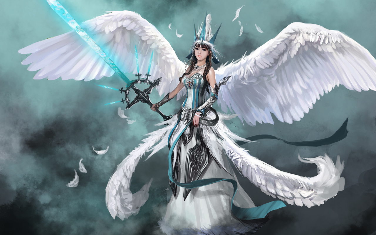 девушка, оружие, ангел, Фантастика, angel, крылья, меч, арт