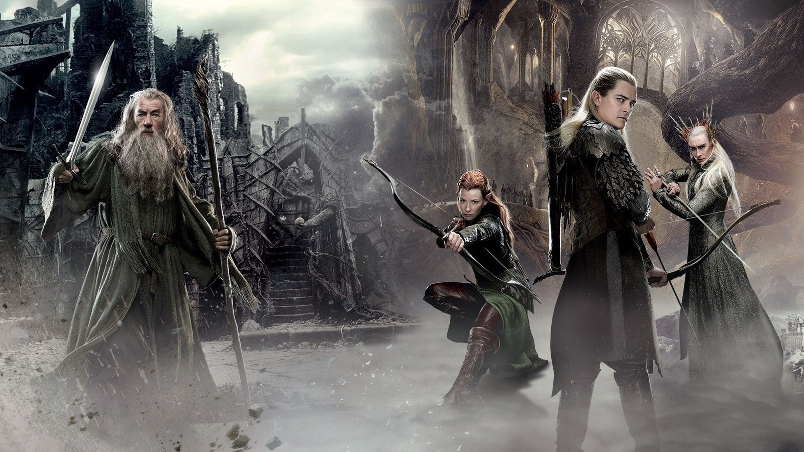 elf, gandalf, The hobbit the desolation of smaug, 2nd movie, bow, protectors of middle earth