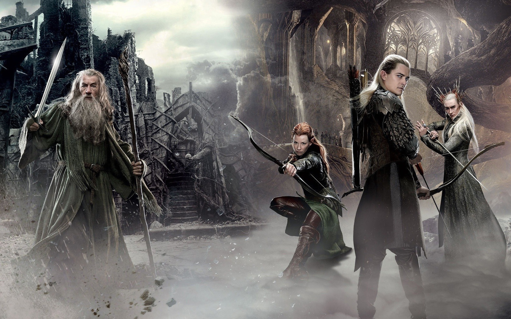 elf, gandalf, The hobbit the desolation of smaug, 2nd movie, bow, protectors of middle earth