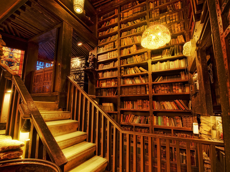 shelving, Library, stairs, light, books