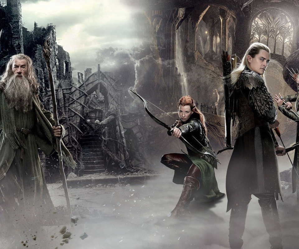 elf, gandalf, The hobbit the desolation of smaug, 2nd movie, bow, protectors of middle earth