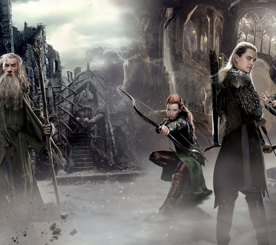 elf, gandalf, The hobbit the desolation of smaug, 2nd movie, bow, protectors of middle earth